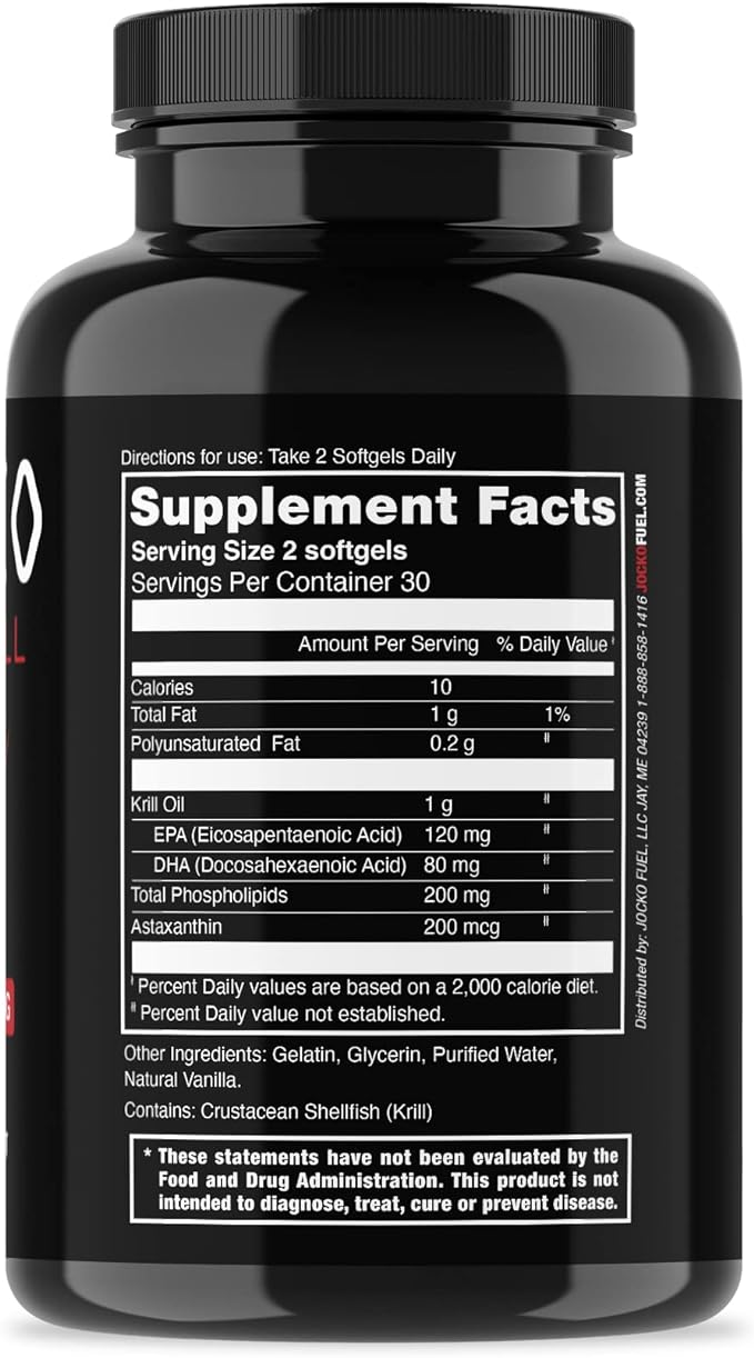 Jocko Fuel Antarctic Krill Oil Omega 3 Fatty Acid Supplements DHA &amp EPA - 1000mg Softgels - Supports Joints Mobility &amp Mental Function (60 Softgels)