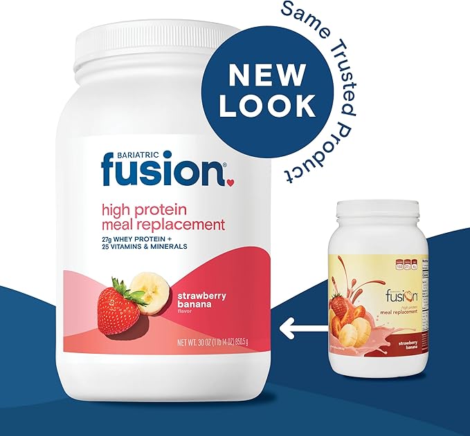 Bariatric Fusion Strawberry Banana Meal Replacement 27g Protein Powder 21 Serving Tub for Bariatric Surgery Patients Including Gastric Bypass and Sleeve Gastrectomy - No Gluten Aspartame or Sugar