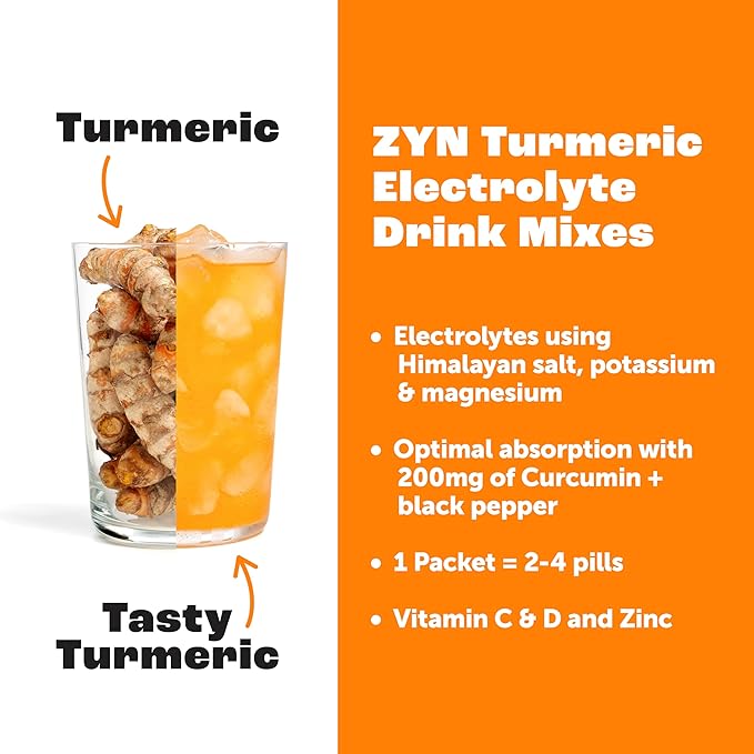 ZYN Electrolyte Drink Mix Hydration Packets Electrolytes Powder Hydration Packets w/Turmeric Curcumin Vitamin C and D Zinc Hydrate Electrolyte Powder Packets for Wellness Variety Pack of 16