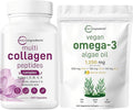 Micro Ingredients Multi Collagen Complex &amp Vegan Omega 3 Algae Oil Supplement Bundle 2 Pack | Grass-Fed Collagen Peptides | Omega-3 Full Spectrum Alternative to Fish Oil