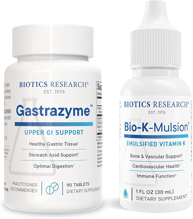 Biotics Research Gastrazyme™ &amp Bio K Mulsion™ – Digestive Support with Vitamin U Complex &amp Liquid Vitamin K1 for Bone Strength Heart Health Gut Lining &amp Healthy Blood Clotting- 90 tabs +