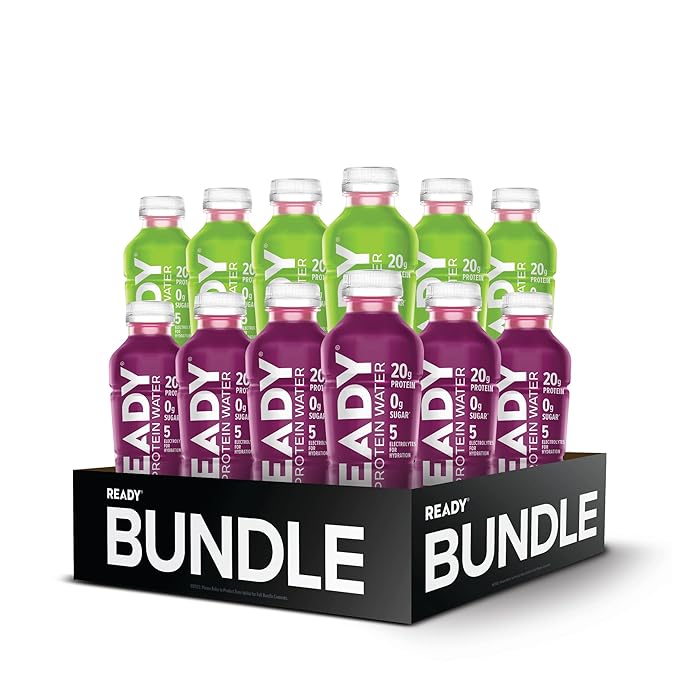 Ready® Clear Protein Water Variety Pack – Black Cherry &amp Cotton Candy Grape | 12 Bottles | 20g Protein | Sugar-Free Hydration