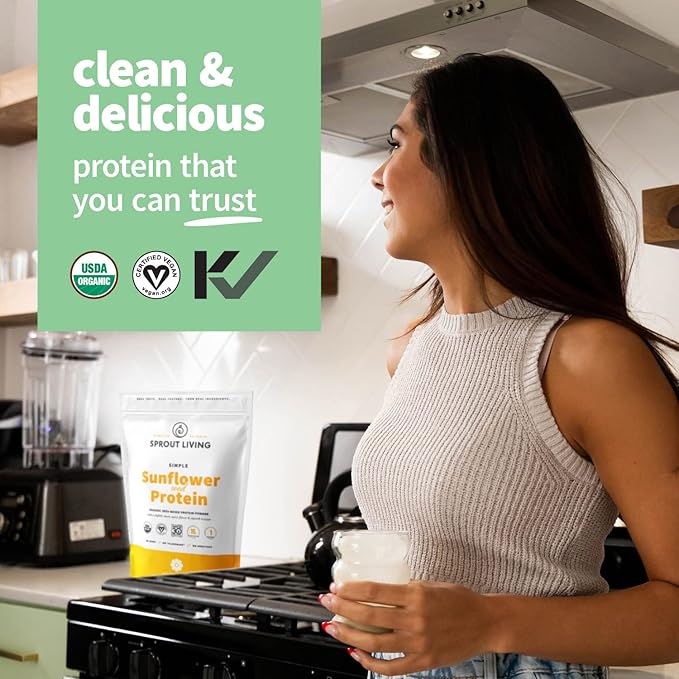 Sprout Living Simple Sunflower Seed Protein Powder 15 Grams Organic Plant Based Protein Powder Without Artificial Sweeteners Non Dairy Non-GMO Vegan Gluten Free Keto Drink Mix (1 Pound)