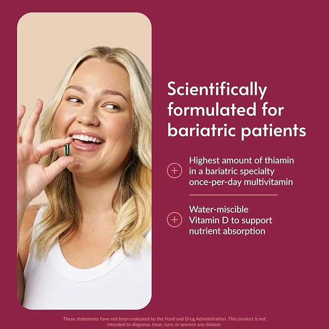 Bariatric Advantage Ultra Solo with Iron - Once-Per-Day Daily Multivitamin - for Bariatric Patients - with Thiamin Vitamin A &amp More - Gluten Free - 90 Capsules