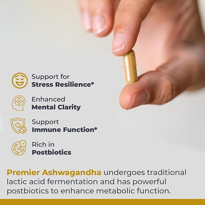 Premier Research Labs Premier Ashwagandha - Pure Supplement for Women &amp Men with Organic Ashwagandha Root Herbal Pills for Stress &amp Sleep Support Fermented for Absorption - 120 Plant-Based C