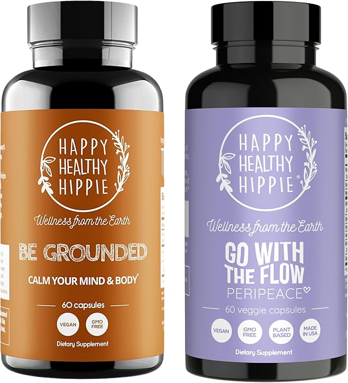 Happy Healthy Hippie PeriPeace Supplements for Women &amp Be Grounded Stress Relief Supplement