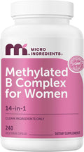 Micro Ingredients Methylated B Complex for Women 240 Vegetarian Capsules | Activated B Vitamins with Methylfolate Methyl B12 DIM &amp Inositol Complex | 14-in-1 Bioactive B Vitamin Formula
