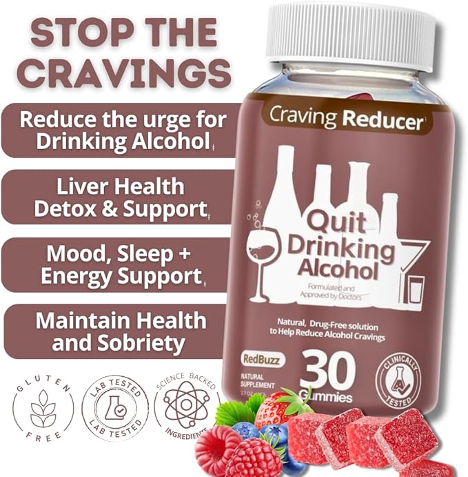Quit Drinking Alcohol Aid | 100% Drug-Free Natural Works Fast Support Gummies to Help Less Cravings Suppress Triggers Before During &amp After Quitting