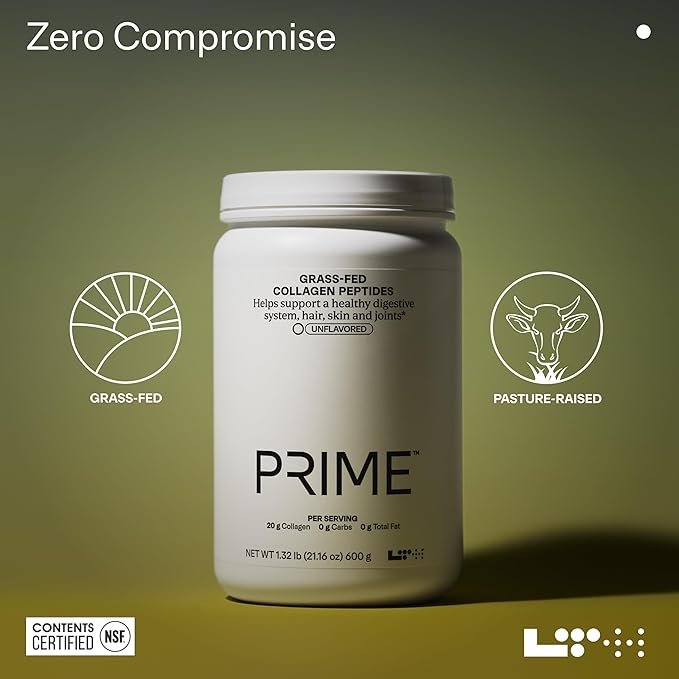 LTH Prime Collagen Peptides - Trusted by Life Time Members - Collagen Powder for Digestive Health - Supports Healthy Joints Hair &amp Skin - from Grass-Fed Cows - Unflavored - 30 Servings