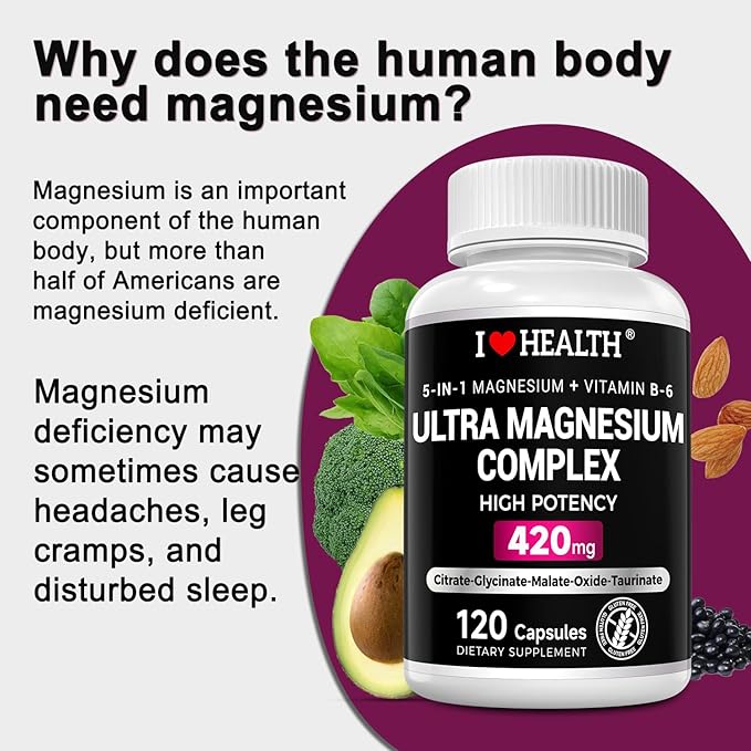 Benfotiamine 600mg Plus 20mg Vitamin B1 and Magnesium Complex Supplement 420mg- 30mg Vitamin B6-5 in 1 Ultra Absorption Magnesium Glycinate