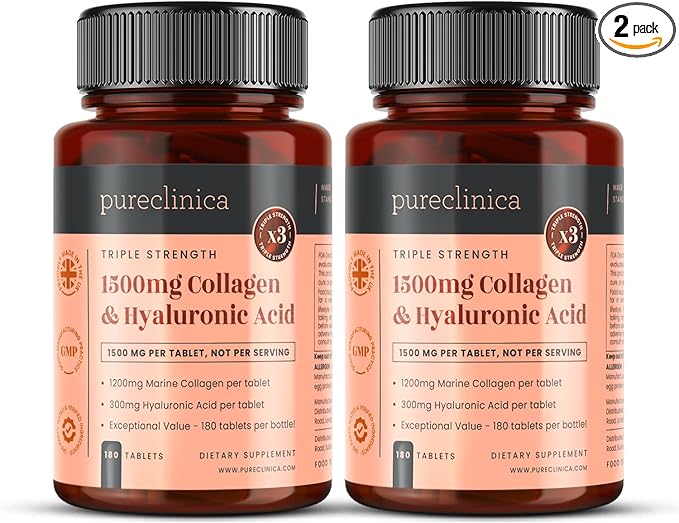 pureclinica UltraColl Collagen &amp Hyaluronic Acid 1500mg x 360 Tablets (2 Bottles of 180) - 1 Years Supply