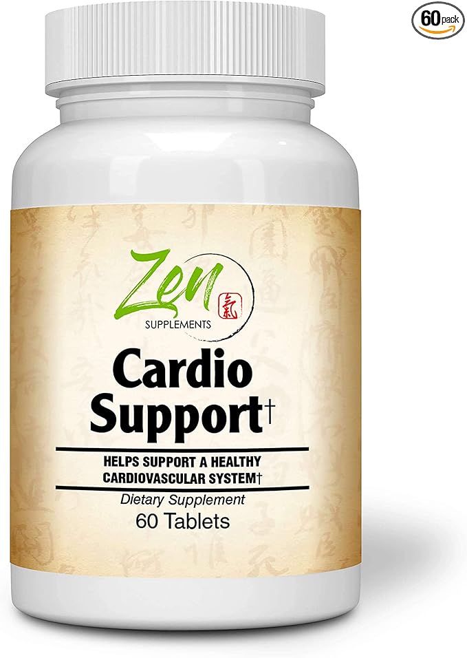 Zen Supplements - Cardio Support Plus Antioxidants L-Carnitine L-Taurine with Coenzyme Q10 Hawthorn Horsechestnut Cayenne Grape Seed and Vitamin E Promotes a Healthy Heart 60-Tabs