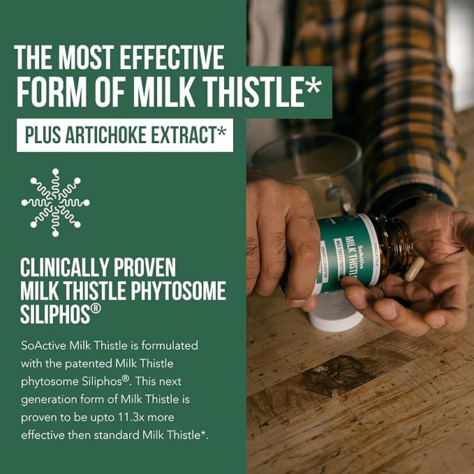 SoActive® Milk Thistle: 10X More Effective Milk Thistle Phytosome Optimized for Essential Bioactive Silybin A &amp B Plus Bilear® Artichoke Extract &amp Bile Enhancer - Liver Support | 60 Servings