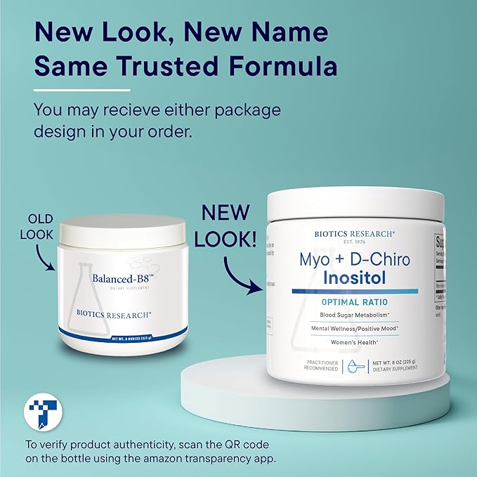 Biotics Research Balanced B8 Powder Myo inositol and D Chiro inositol 40:1 Ratio Women’s Health Neural Communication Fat Metabolism Vascular Health Hair Growth 8 Ounces