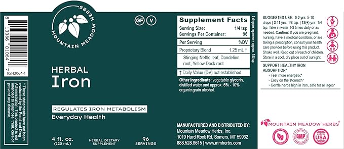 Mountain Meadow Herbs - Herbal Iron - 4 oz - Gentle Herbs to Support and Regulate Iron Metabolism and Absorption