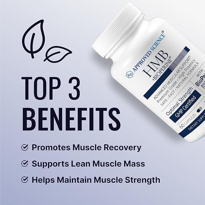 Approved Science HMB - 1500mg High Potency HMB Supplement with Calcium &amp BioPerine for Absorption - Muscle Health &amp Exercise Performance - 60 Vegan Capsules - 1 Month Supply