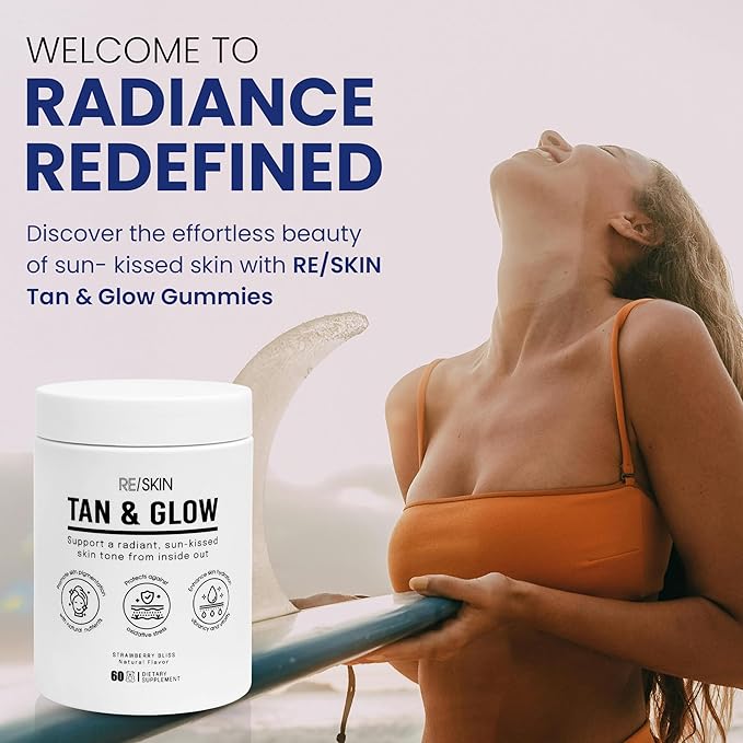Triple Action Tanning Gummies - Full Spectrum Formula with Astaxanthin Beta Carotene Lycopene Lutein &amp Zeaxanthin for Skin Radiance Vitality Hydration and Defence - Sugar Free (60 Count)