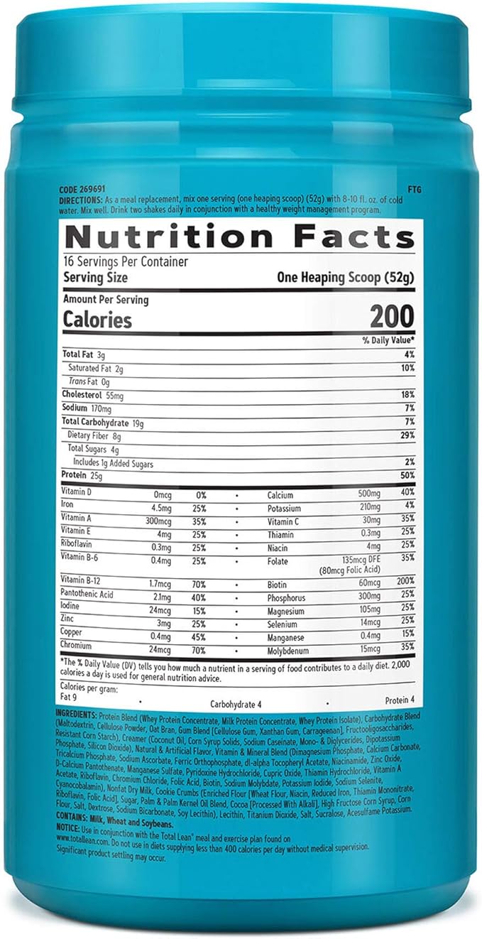 GNC Total Lean | Lean Shake 25 Protein Powder | High-Protein Meal Replacement Shake | Cookies and Cream | 16 Servings