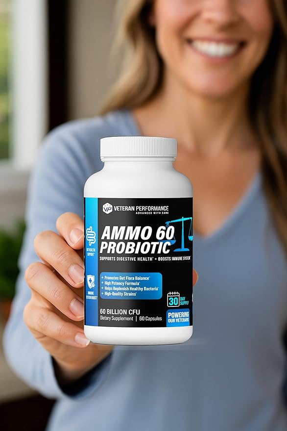 Ammo 60 Probiotic – 60 Billion CFU 4 Targeted Strains + FOS Prebiotic – Supports Digestive Balance &amp Boost Immune System – Daily Probiotic Supplement