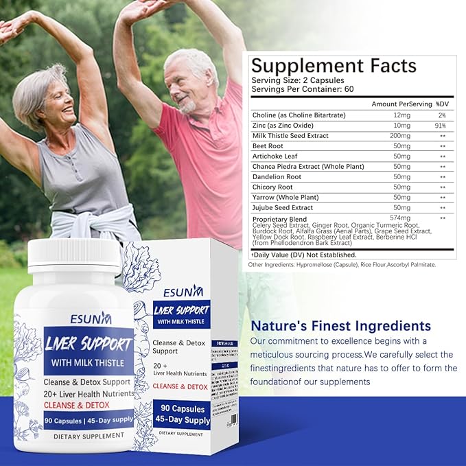 Advanced Liver Cleanse Support Supplement – Milk Thistle Liver Detox with Silymarin Dandelion Artichoke Beetroot &amp Choline – 90 Capsules for Liver Detox &amp Repair