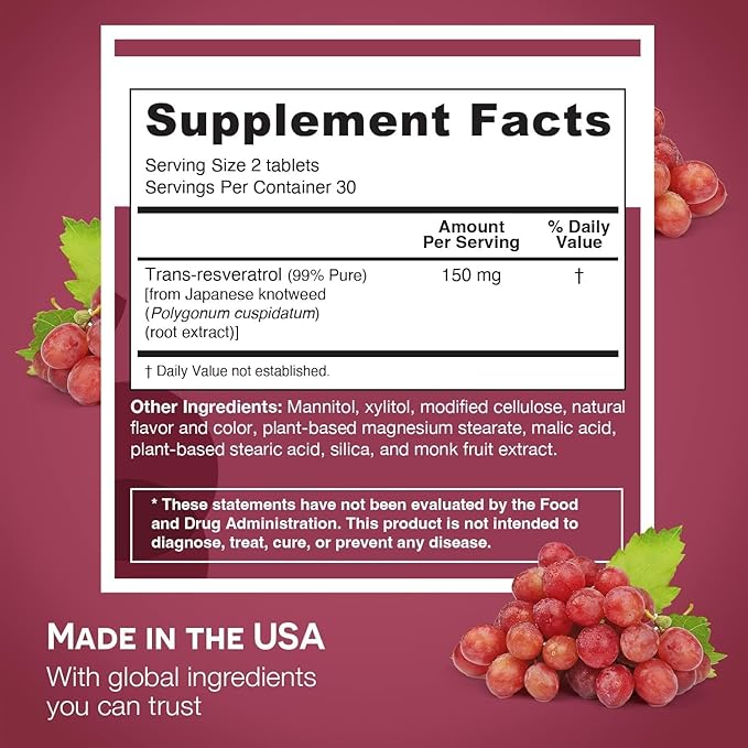 EZ Melts Dissolvable Resveratrol Supplement 150 mg Sugar-Free 1-Month Supply - 1 Pack
