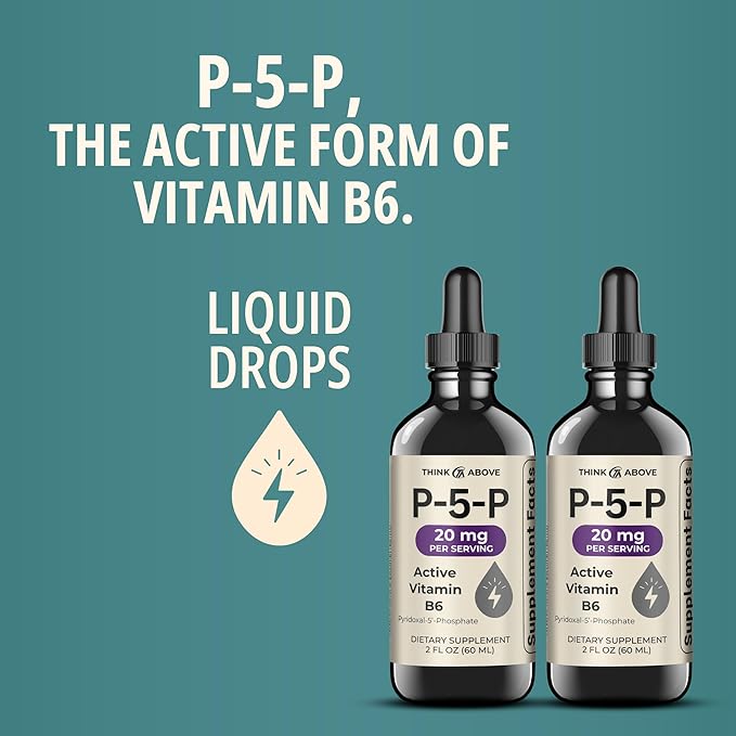 P5P Liquid Drops – Activated Vitamin B6 (Pyridoxal-5-Phosphate) – Fast Absorption Formula – 2 oz (60 mL) Pack of 2