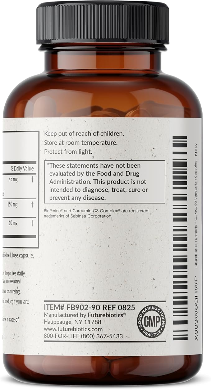 Futurebiotics Turmeric + Curcumin Antioxidant Joint &amp Digestion Support with BioPerine for Enhanced Nutrient Absorption Non-GMO 180 Vegetarian Capsules