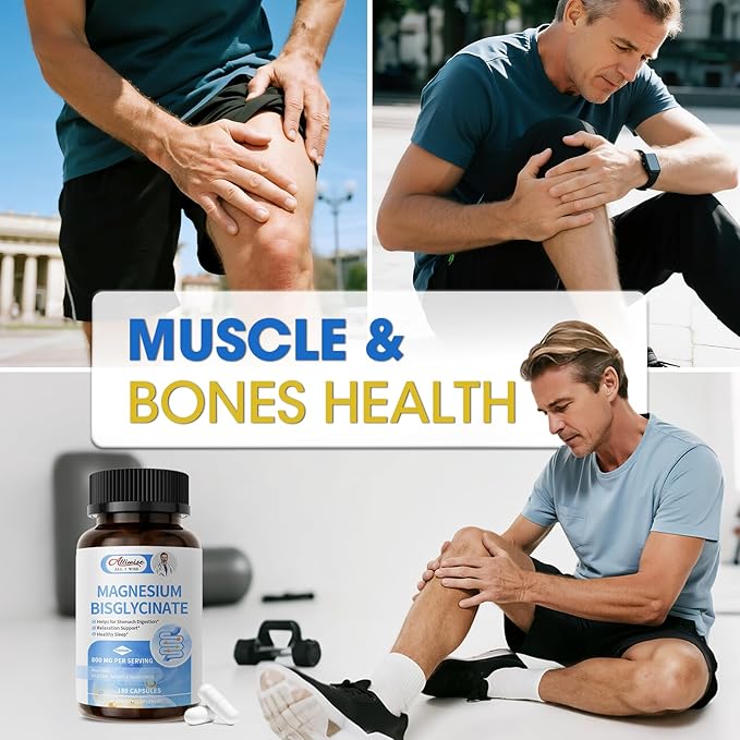 Magnesium Glycinate Capsules Magnesium Bisglycinate 800mg Chelated Maximum Absorption Gentle on Stomach Small Easy to Swallow Supports Restful Sleep Muscle Bone Health 180 Counts