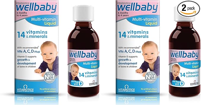 WELLBABY Vitabiotics Multi-Vitamin Liquid - Immune System Multivitamin for Infants and Babies Ages 6 Months to 4 Years - 150mL (Pack of 2)
