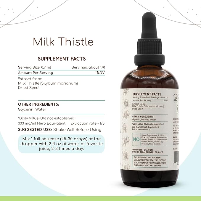 HerbEra Milk Thistle B120 Alcohol-Free Herbal Extract Tincture Concentrated Liquid Drops Natural Milk Thistle (Silybum marianum) 4 fl oz