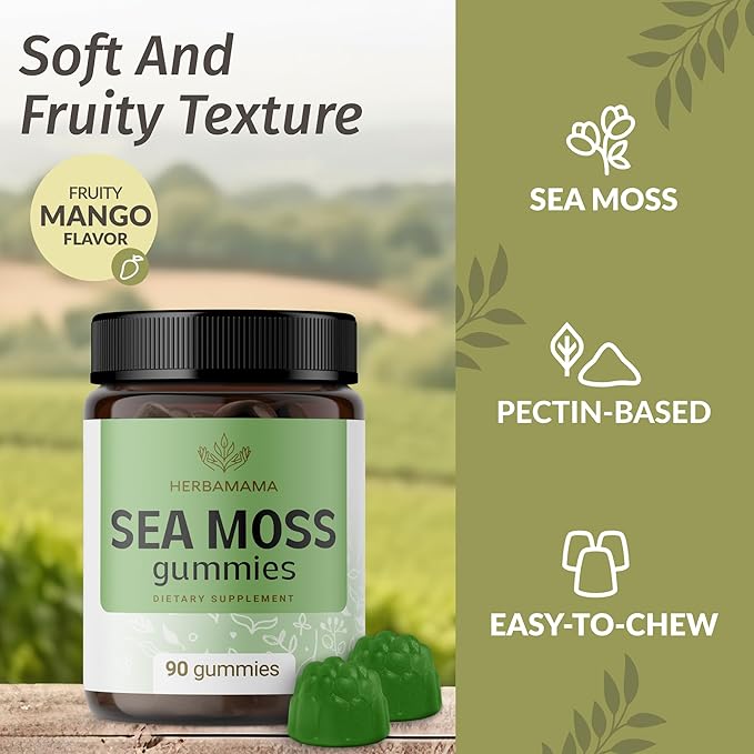 HERBAMAMA Sea Moss and Ashwagandha Kit - Bundle of 1600 mg Sea Moss with Bladderwrack &amp Ashwagandha Root Gummies - Vegan Non-GMO Gelatin-Free - 2 Pack