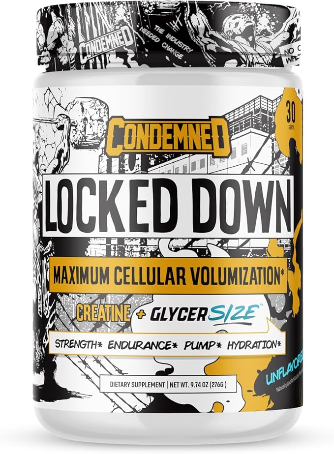CONDEMNED Labz Locked Down | Creatine Performance Complex | Creatine Monohydrate Glycerol Taurine | Enhanced Hydration Energy &amp Stamina | 30 Servings (Unflavored)