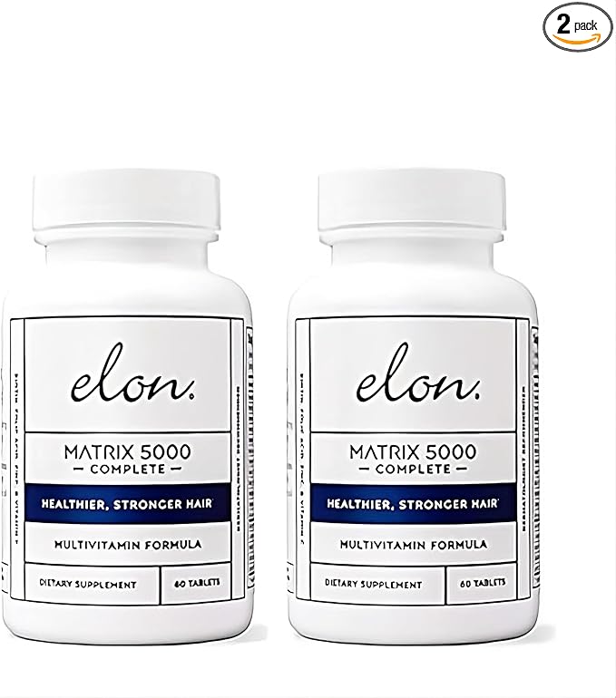 Elon Matrix 5000 Complete Multivitamin — Skin Hair and Nail Growth Vitamins — Healthy Hair Growth Vitamins for Women &amp Men — 5000Mcg Biotin Supplement Pack of 2 (120 Day Supply)