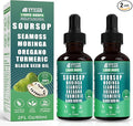 Soursop Pure Liquid Drops 10 in 1 with Sea Moss Moringa Turmeric Black Seed Oil Oregano Ashwagandha | Herbal extracts for Overall Health | Vegan Non-GMO | 4 Fl Oz