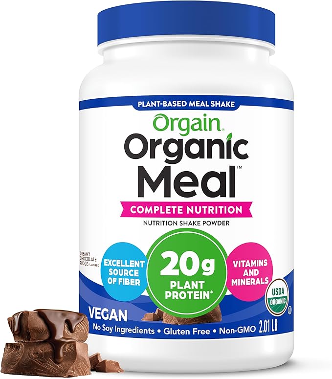 Orgain Organic Vegan Meal Replacement Protein Powder Creamy Chocolate Fudge - 20g Plant Based Protein Gluten Free Dairy Free Lactose Free Soy Free No Sugar Added For Smoothies &amp Shakes - 2.
