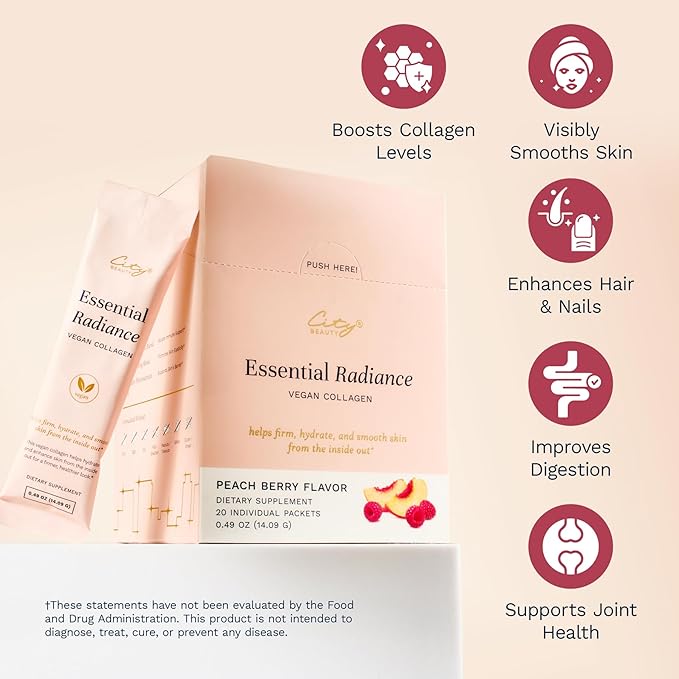 City Beauty Essential Radiance Collagen Boosting Blend - Vegan Dietary Supplement - Supports Collagen Production - Solution for Skin Hair and Nails - Anti-Aging Beauty Supplement