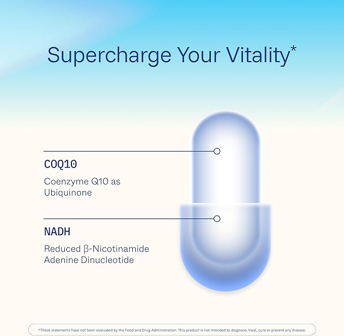 ProHealth NADH + CoQ10 - Boost NAD+ | 60 Day Supply | Pure NADH 25 mg CoQ10 100 mg | 60 Acid Resistant Capsules | Energy | Focus | ATP Production