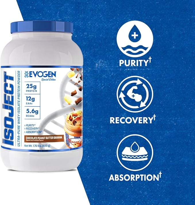 Evogen Isoject - Whey Protein Isolate | Ultra-Pure Whey Protein Powder with Ignitor Enzymes BCAAs and EAAs | Enhanced Absorption &amp Recovery | Chocolate Peanut Butter Banana | 25 Servings