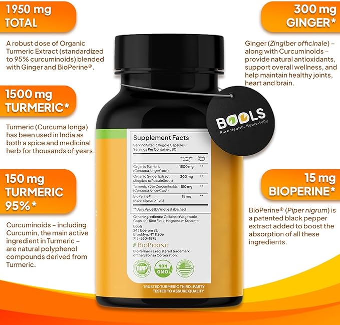 Turmeric Curcumin Supplement with BioPerine &amp Ginger Turmeric Curcumin with Black Pepper 1950mg for Max Absorption Joint Support- Non-GMO Turmeric Supplement Vegan 240 Capsules