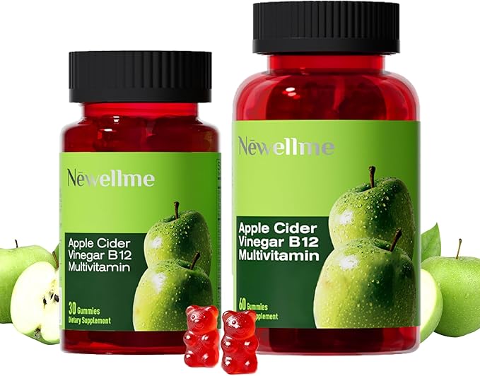 NEWELLME ACV Gummies with The Mother &amp B12 – Sugar-Free Great-Tasting Vegan Gummies for Digestion Metabolism &amp Daily Energy Support 90 Count
