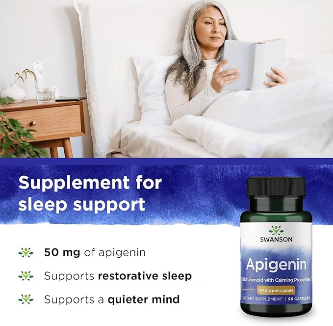 Swanson Apigenin Bioflavonoid Supplement for Adults Seeking Natural Sleep Relaxation and Stress Relief Support - 50 mg (90 Vegan Capsules 2 Pack)
