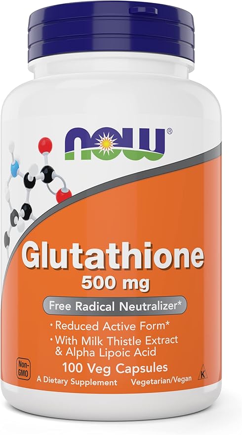 Now Glutathione 500 mg 100 Vegan Capsules - Reduced Form GSH Supplement - Enhanced with Milk Thistle Extract and Alpha Lipoic Acid