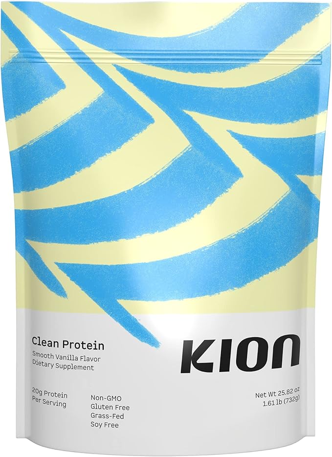 Kion Clean Protein | Grass-Fed &amp Pasture-Raised Whey Isolate Protein Powder | Smooth Vanilla | 30 Servings