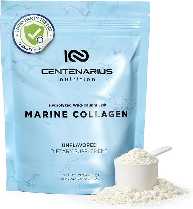 Hydrolyzed Marine Collagen Peptides Powder Unflavored 300g | Type I–IV from Wild-Caught White Fish Essential Amino Acids for Skin Hair Nails Bone &amp Joint Support – Non-GMO | Centenarius Nutrit