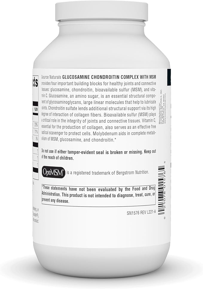 Source Naturals Glucosamine Chondroitin Complex with MSM Promotes Healthy Joints and Connective Tossues* - 240 Tablets