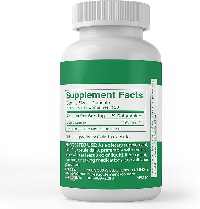 PURE ORIGINAL INGREDIENTS Benfotiamine and Alpha-Lipoic Acid Bundle 100 Capsules Each Always Pure No Additives or Fillers Lab Verified