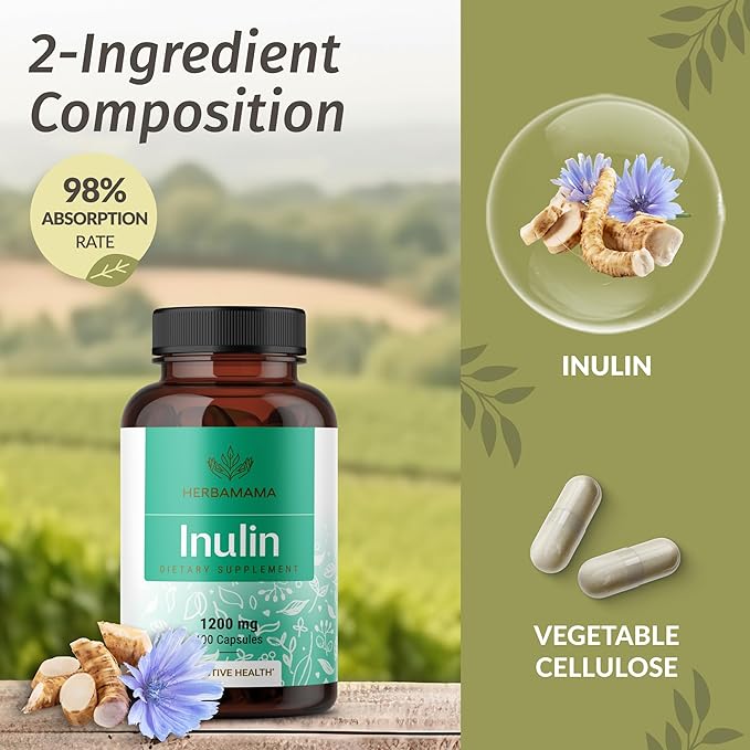HERBAMAMA Inulin and Chicory Kit - Bundle of 1200 mg Inulin Fiber &amp 1200 mg Chicory Root Capsules - Vegan Non-GMO Gelatinl-Free - 2 Pack
