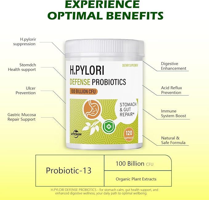 Helicobacter Pylori Defense Probiotics – Formulated with Lactobacillus reuteri Mastic Gum and Berberine 100 Billion CFU Gastritis Digestion &amp Gut Health for Stomach Comfort Vegan 120 Capsul