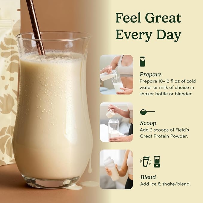 Field's Great Plant-Based Protein with Fiber for Muscle Maintenance Vegan Protein Powder Whey Free Gluten Free Dairy Free - 30g of Protein and 5g Fiber in Each Serving - 4 Servings (Variety)
