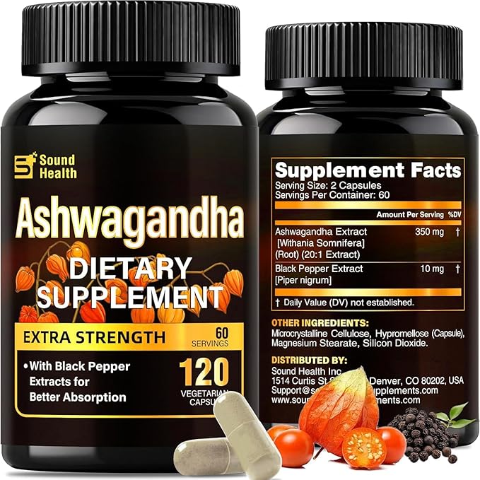Ashwagandha Capsules Supplements - Ashwagandha Powder for Women &amp Man | Vegan Plant Based Gluten-Free Non-GMO | 120 Capsules (60 Servings)